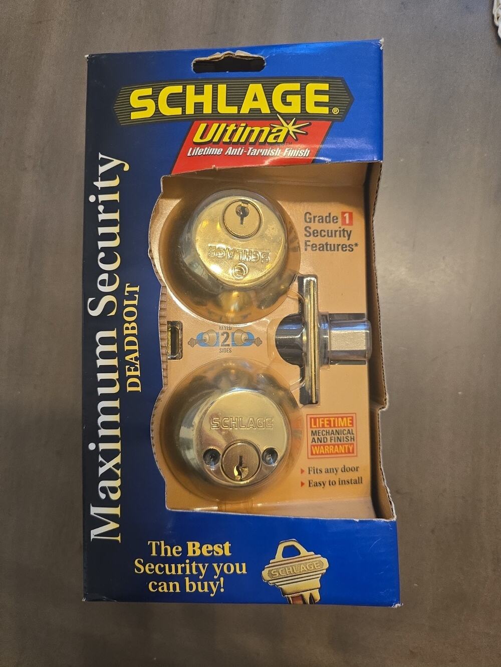 Schlage Maximum Security Deadbolt Bright Brass Grade 1 Box Has Some Damage